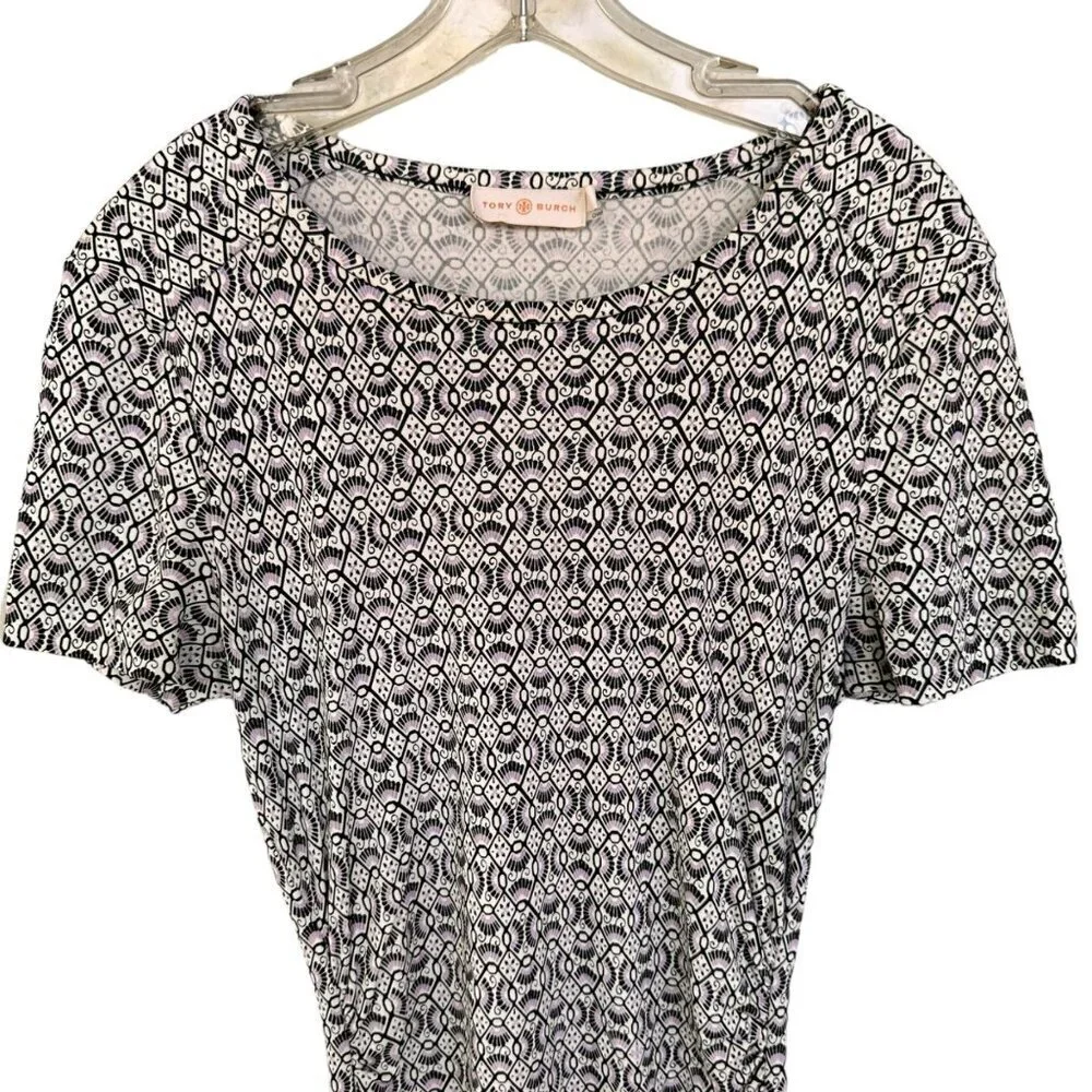 Tory Burch Silk Myrtle Ruched Sheath Dress Black Purple Beige Print Size‎ Small